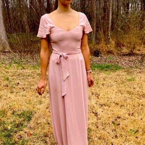 Pale pink floor length bridesmaid dress